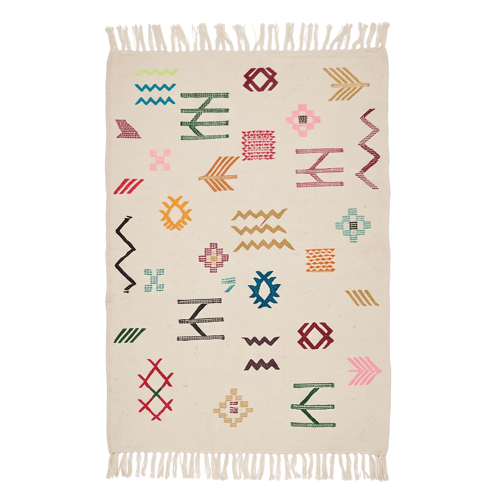 Tapis berbère écru signes tribaux 95x150 cm