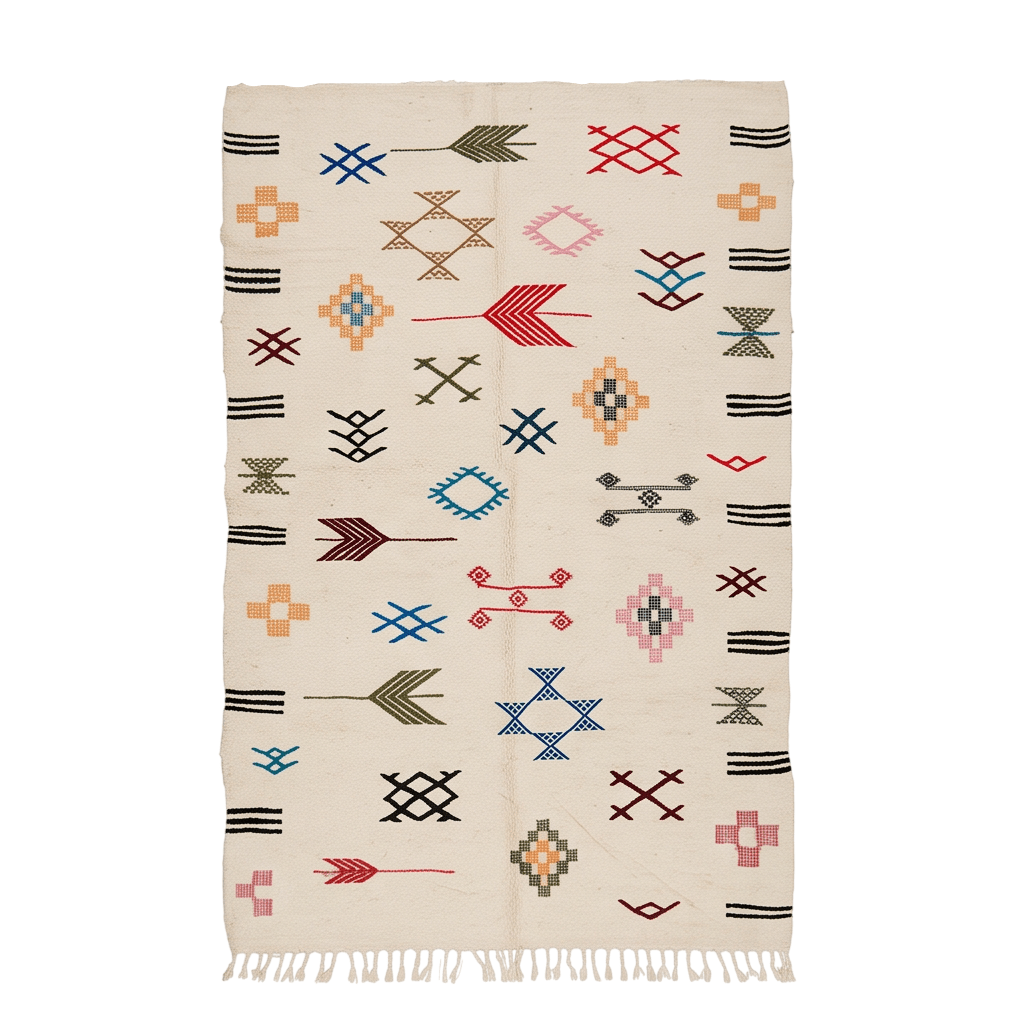 Tapis berbère symboles épars écru 105x170 cm