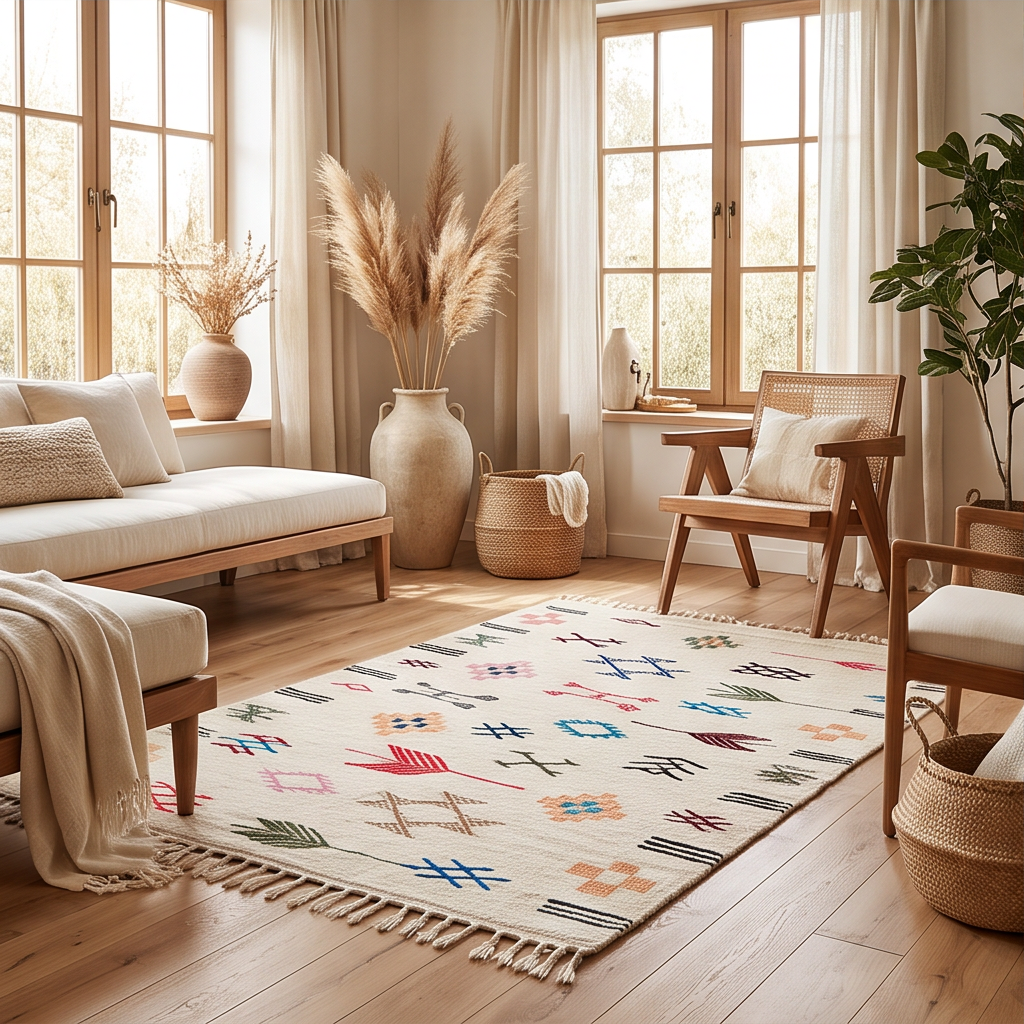 Tapis berbère symboles épars écru 105x170 cm