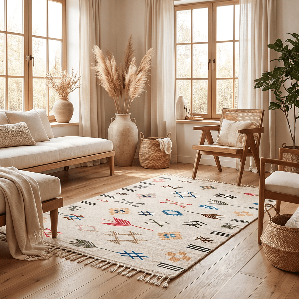 Tapis berbère symboles épars écru 105x170 cm