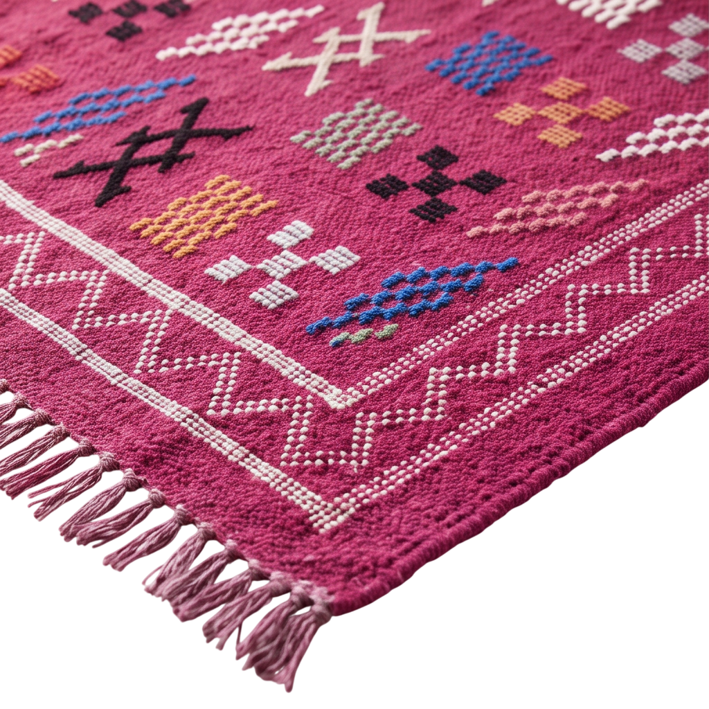 Tapis berbère fuchsia bordure zigzag 95x150 cm