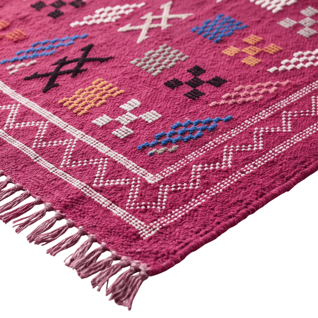 Tapis berbère fuchsia bordure zigzag 95x150 cm