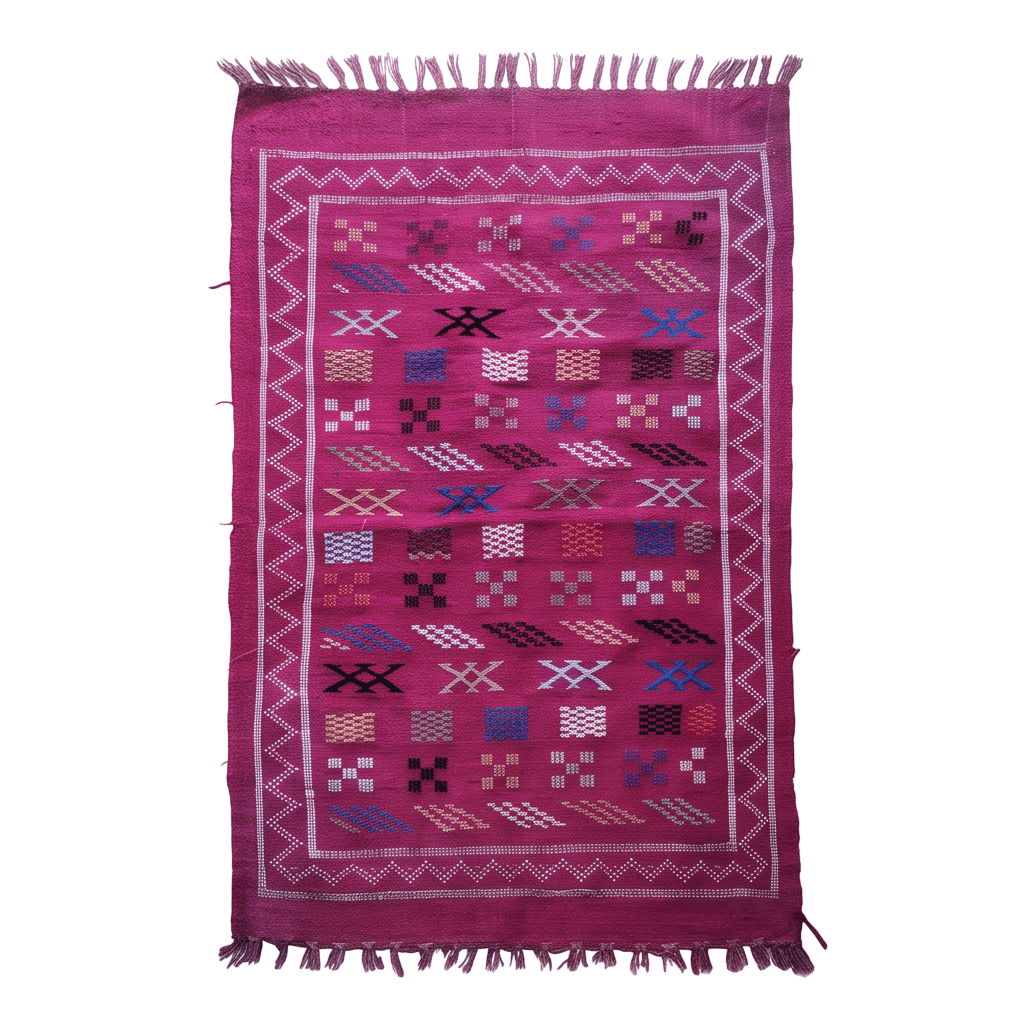 Tapis berbère fuchsia bordure zigzag 95x150 cm