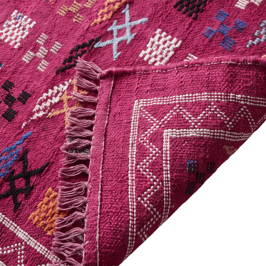 Tapis berbère fuchsia bordure zigzag 95x150 cm