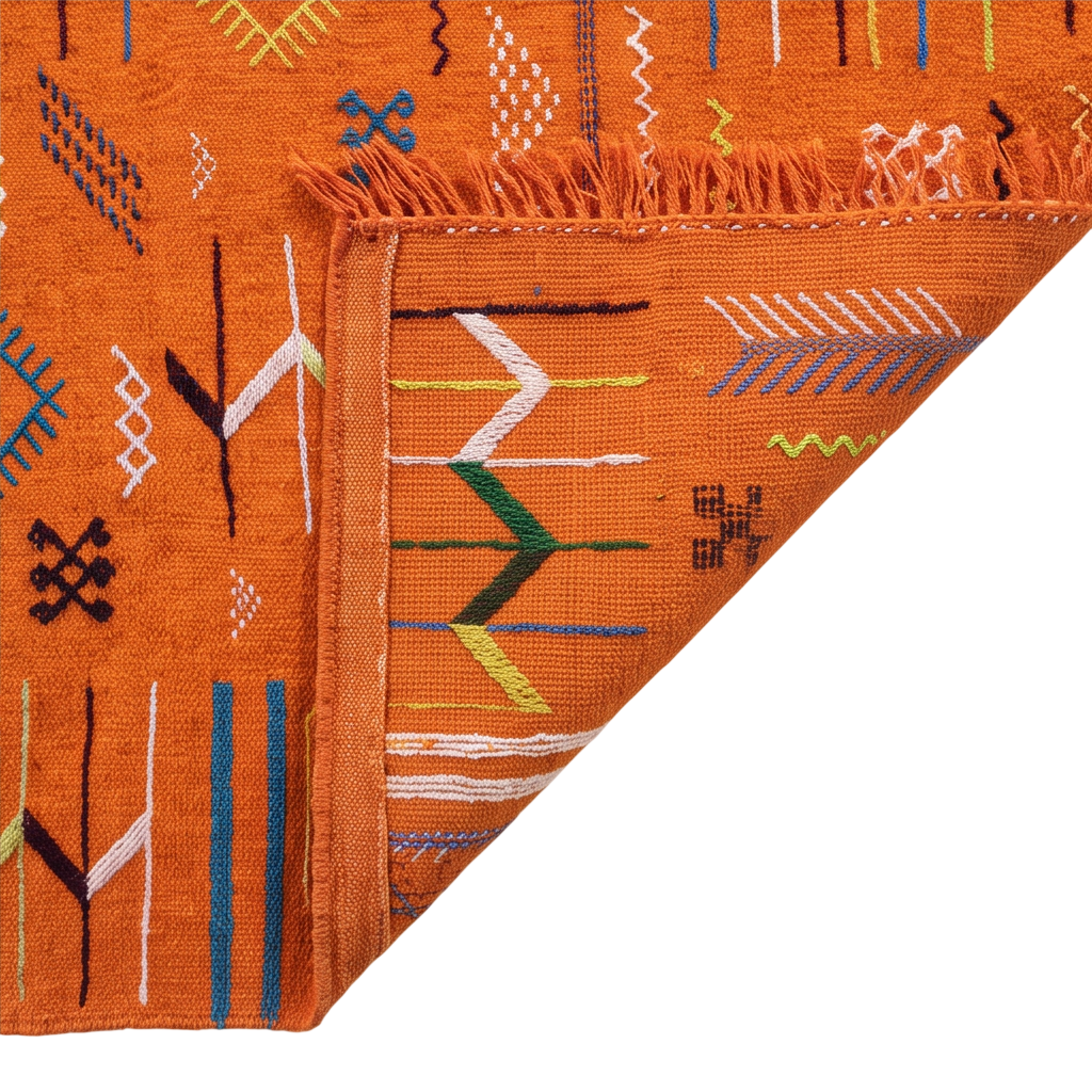 Tapis berbère orange motifs multicolores