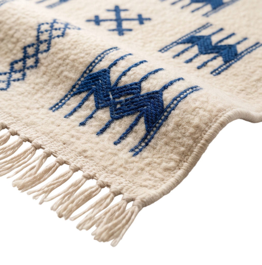 Tapis marocain kilim motifs bleu marine