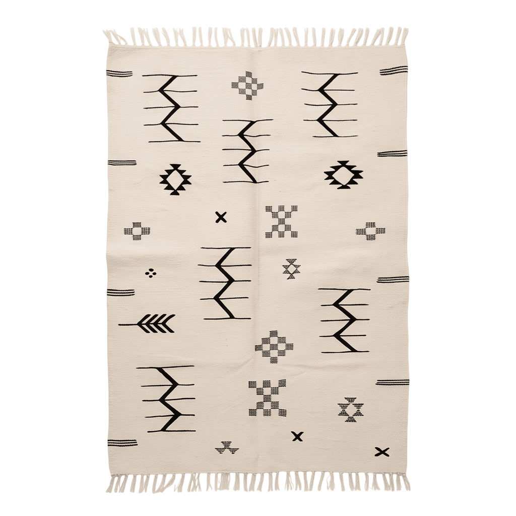 Tapis berbère écru et noir motifs zigzag 100x140 cm