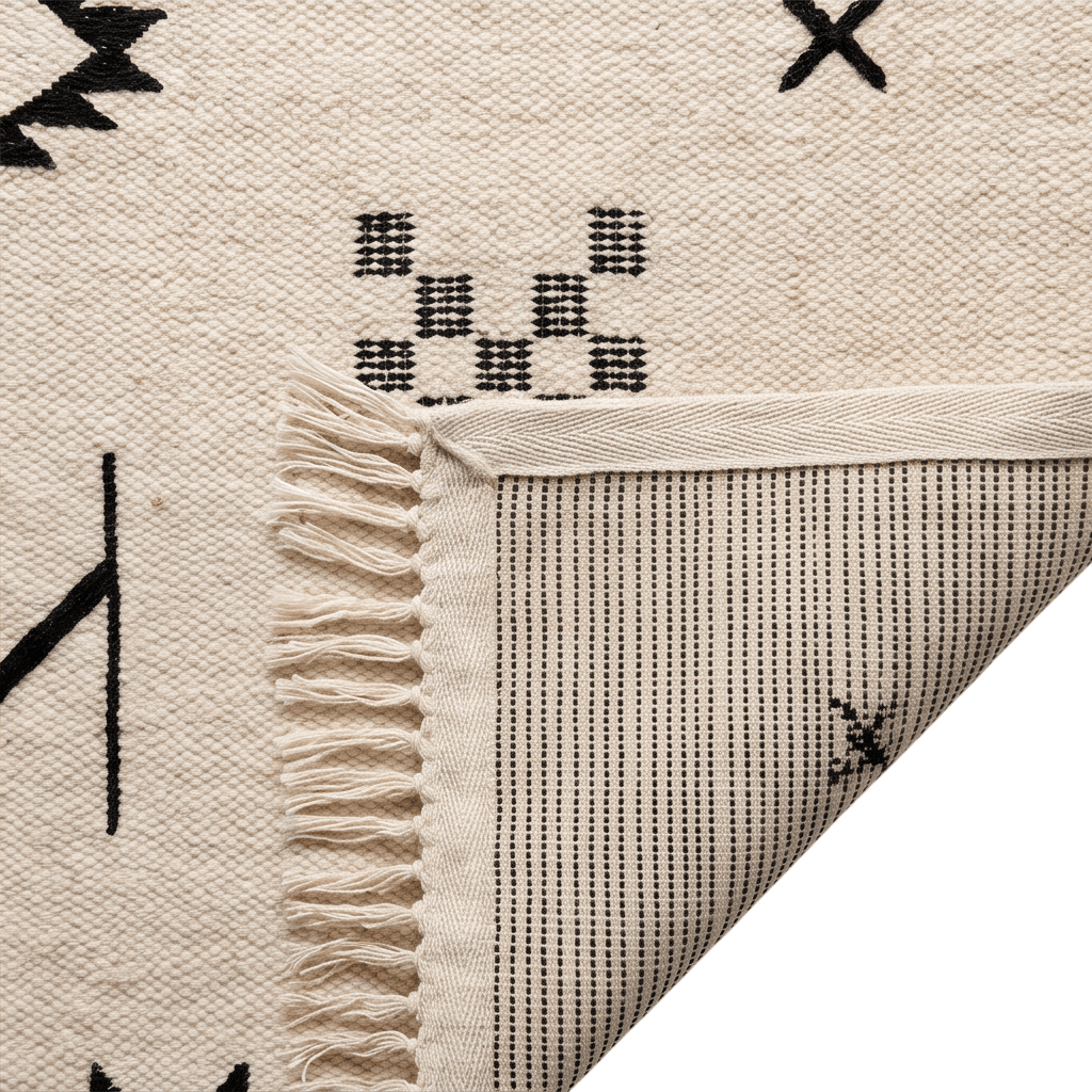 Tapis berbère écru et noir motifs zigzag 100x140 cm