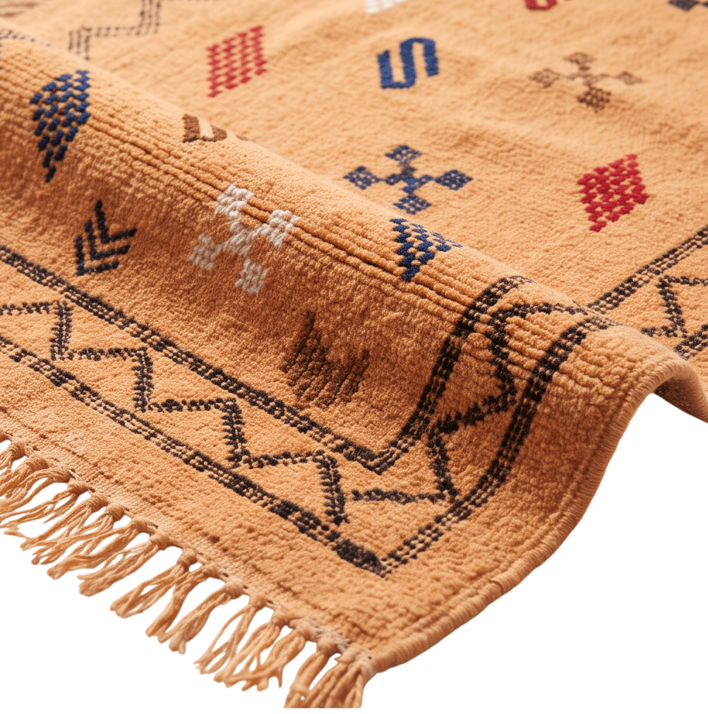 Tapis berbère camel bordure zigzag