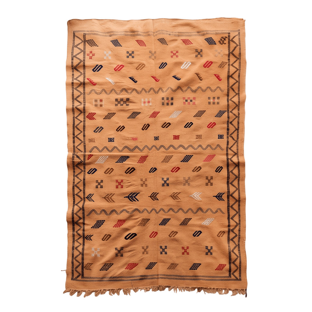 Tapis berbère camel bordure zigzag