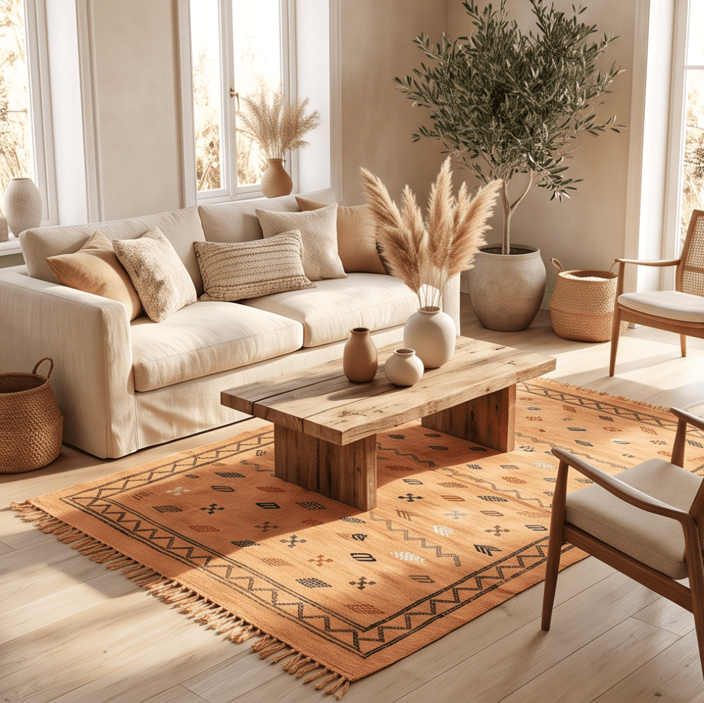 Tapis berbère camel bordure zigzag
