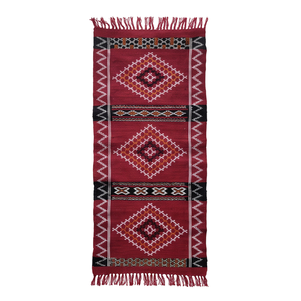Tapis Kilim rouge médaillons losanges