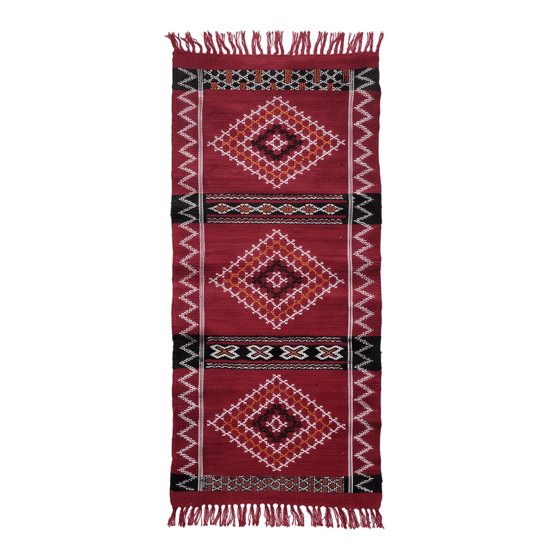 Tapis Kilim rouge médaillons losanges