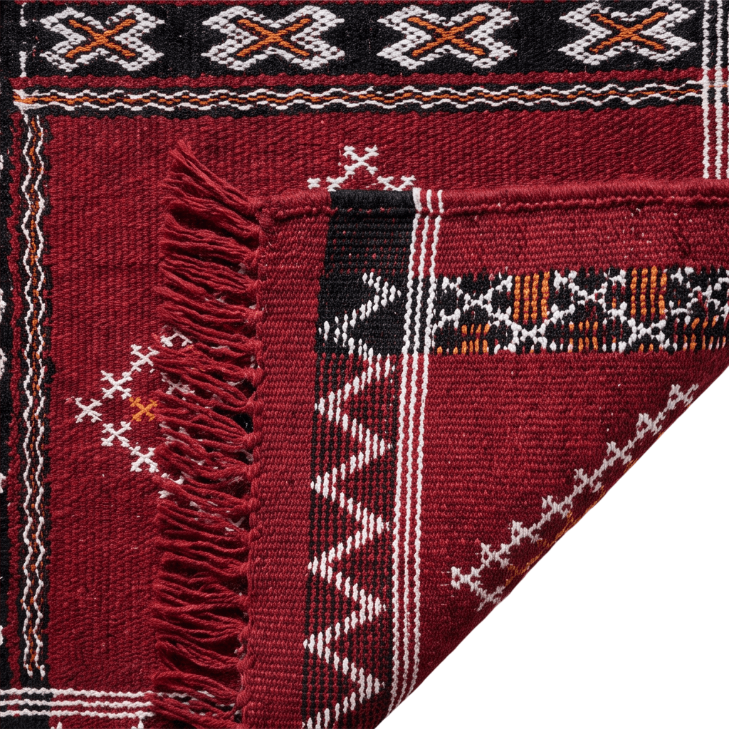 Tapis Kilim rouge médaillons losanges