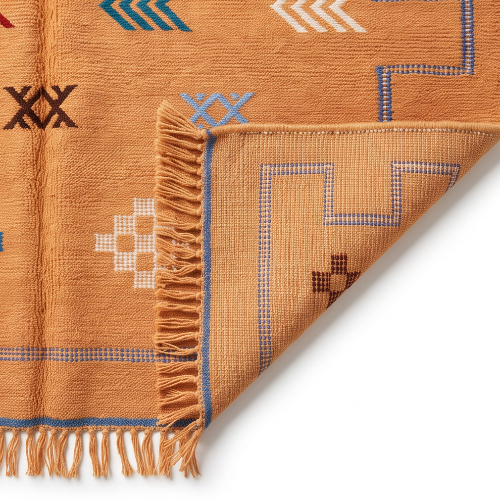 Tapis berbère abricot bordure clé grecque 120x180 cm