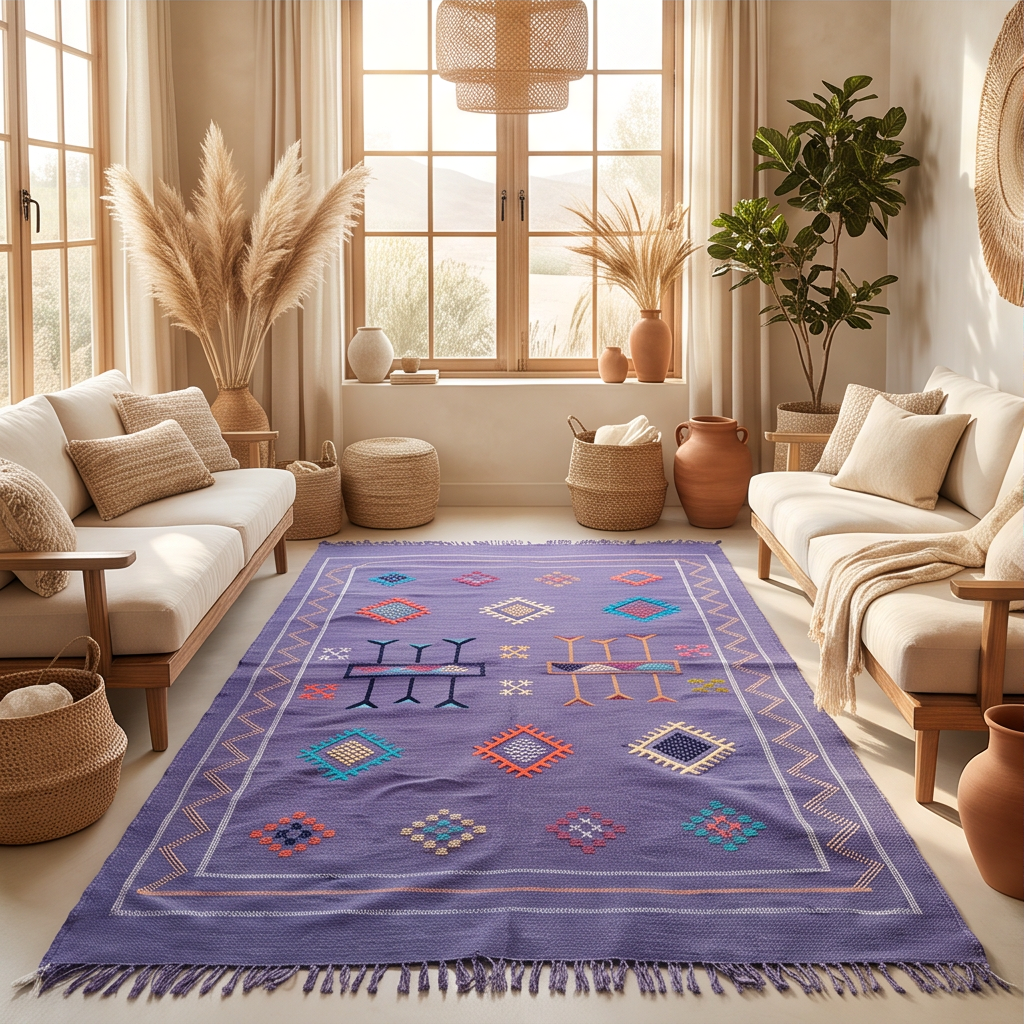 Tapis berbère violet motifs berbères