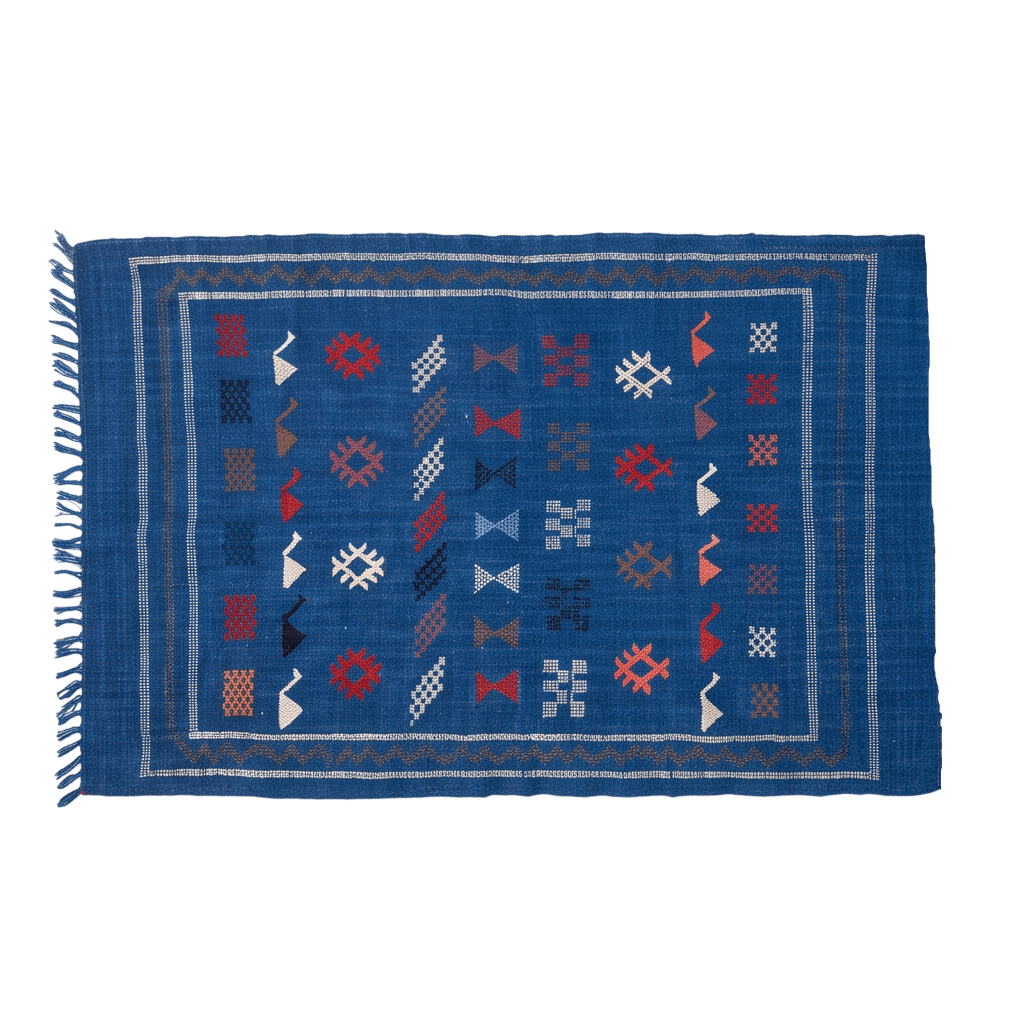 Tapis berbère bleu indigo brodé 100x140 cm