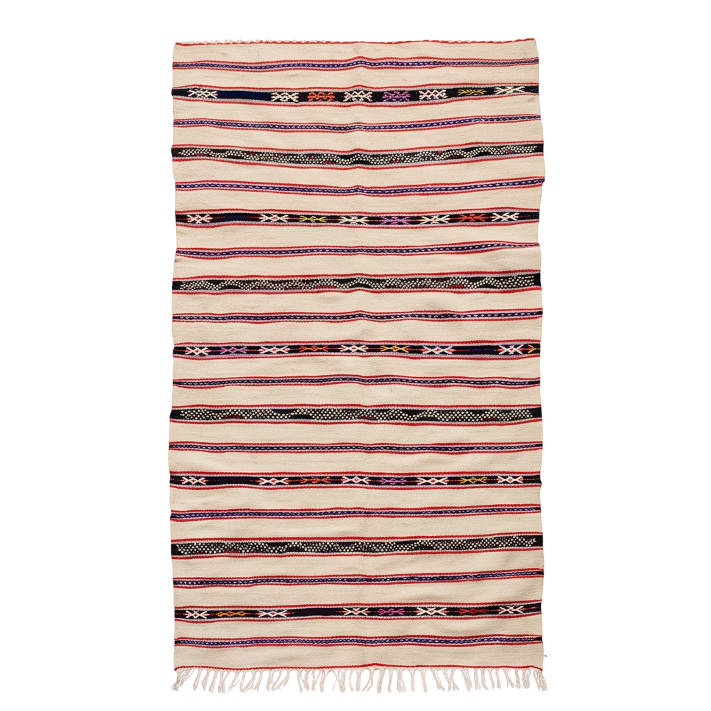 Tapis berbère écru à rayures multicolores