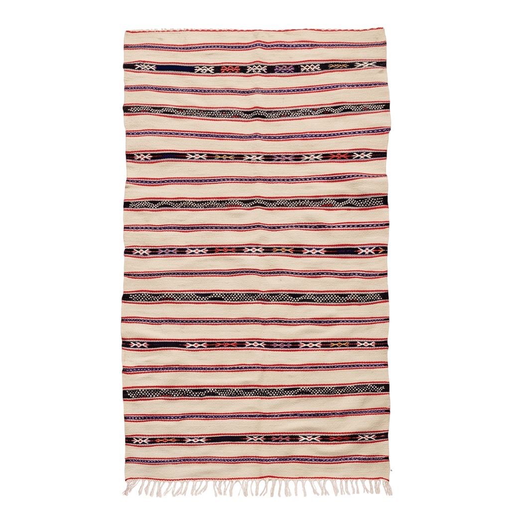Tapis berbère écru à rayures multicolores