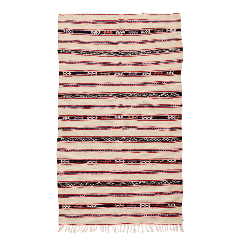 Tapis berbère écru à rayures multicolores