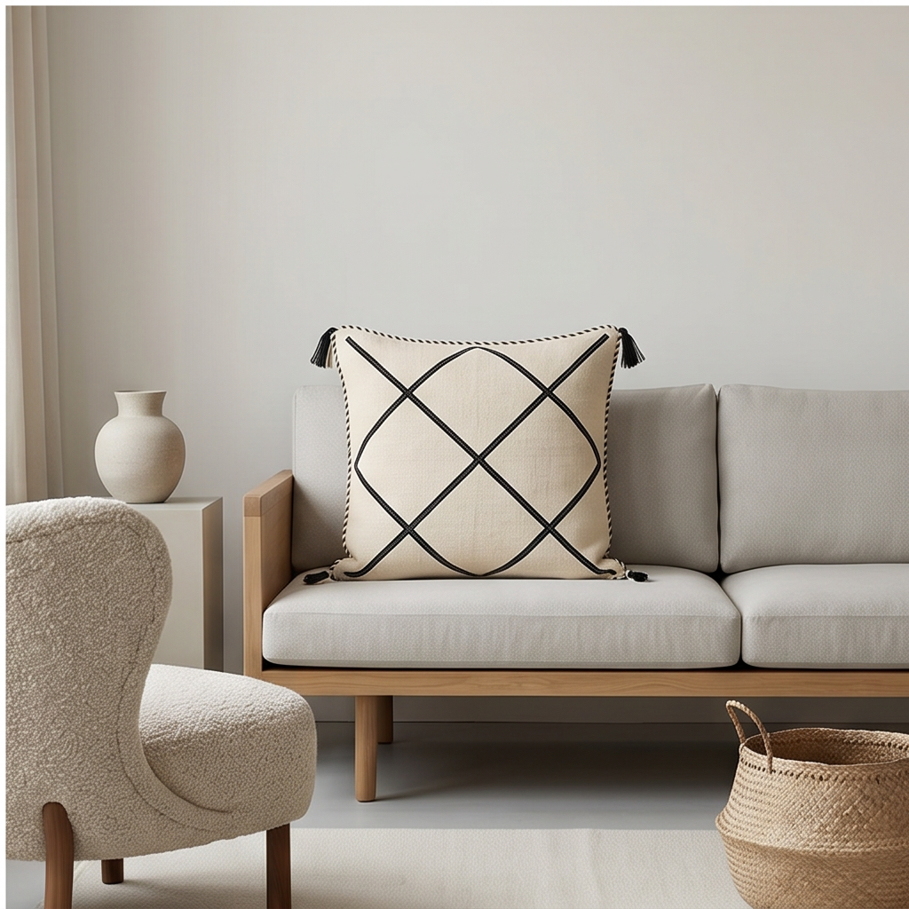 Coussin Kilim berbère blanc et noir