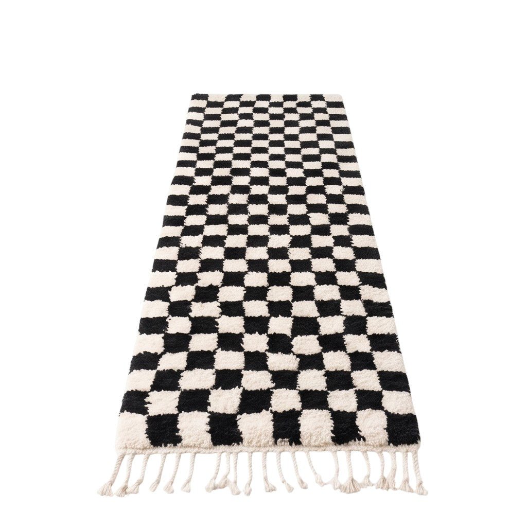 Tapis couloir berbère damier noir - Sur mesure