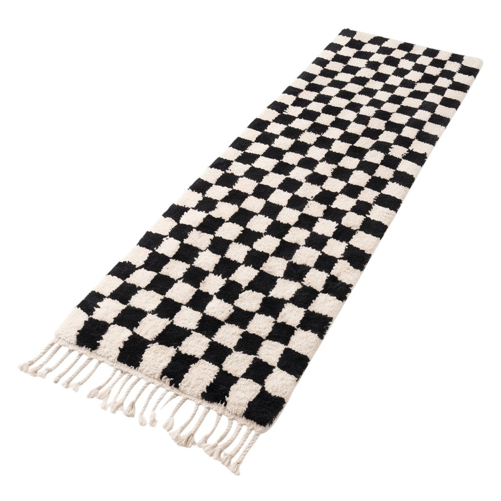 Tapis couloir berbère damier noir - Sur mesure
