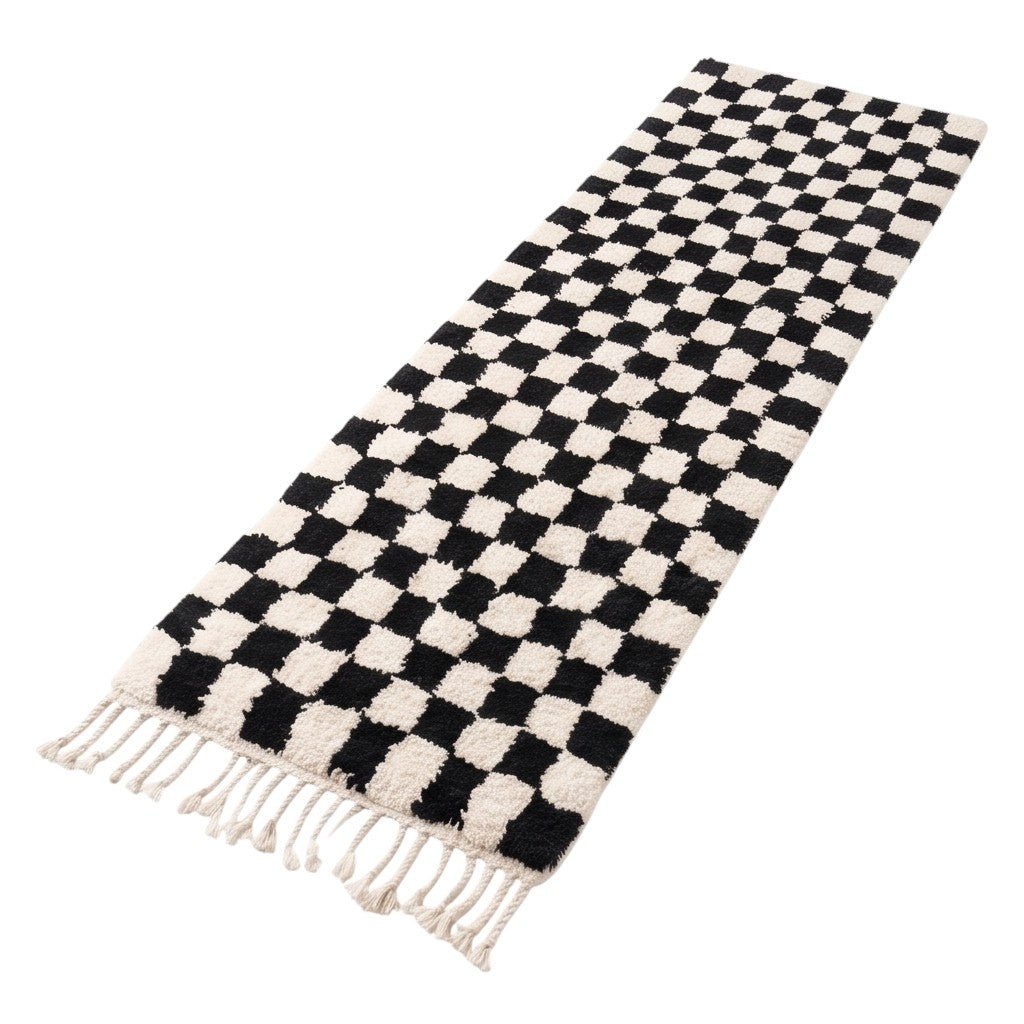Tapis couloir berbère damier noir - Sur mesure