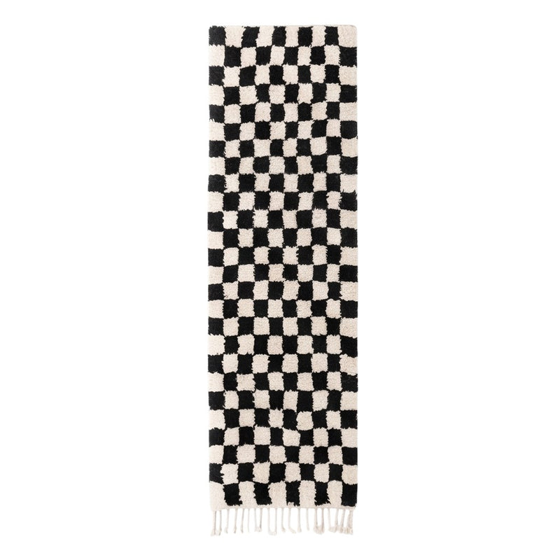 Tapis couloir berbère damier noir - Sur mesure