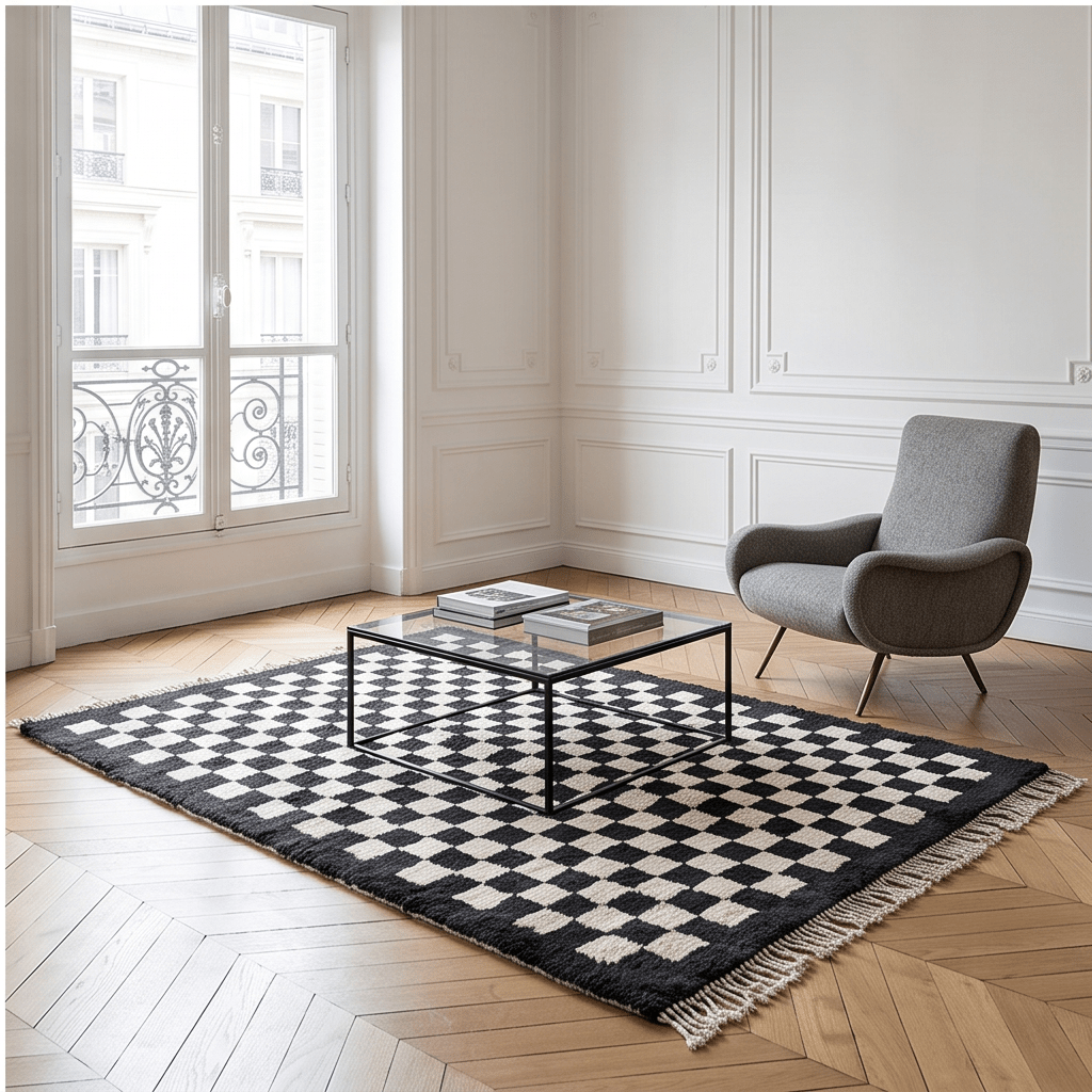 Tapis berbère noir damier - Sur mesure