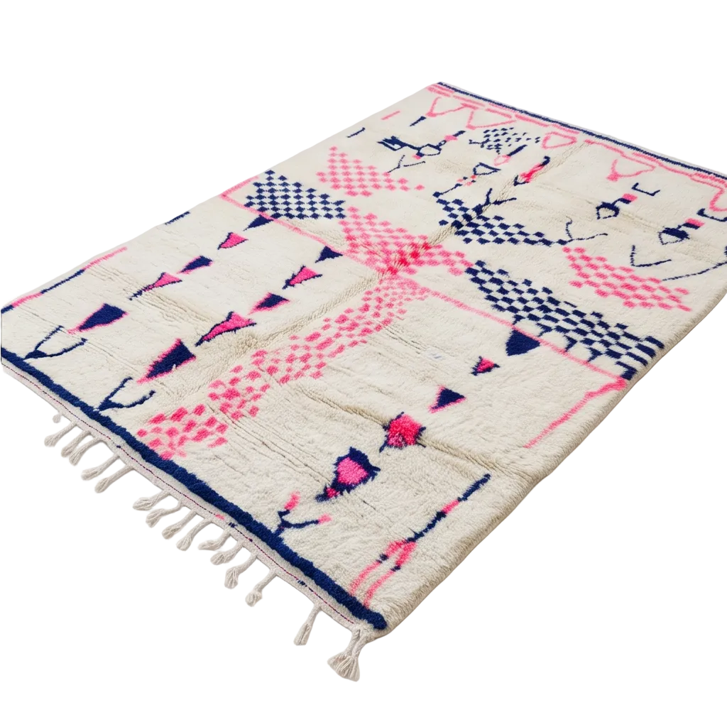 Tapis Azilal motif rose et bleu