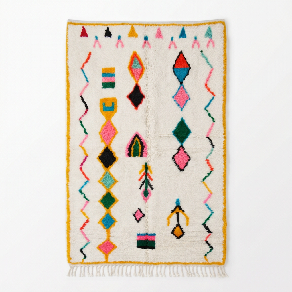 Tapis berbère Azilal bordure jaune
