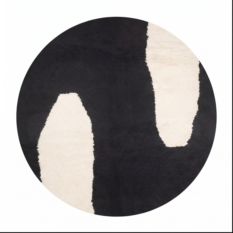 Tapis berbère rond noir écru - Sur mesure