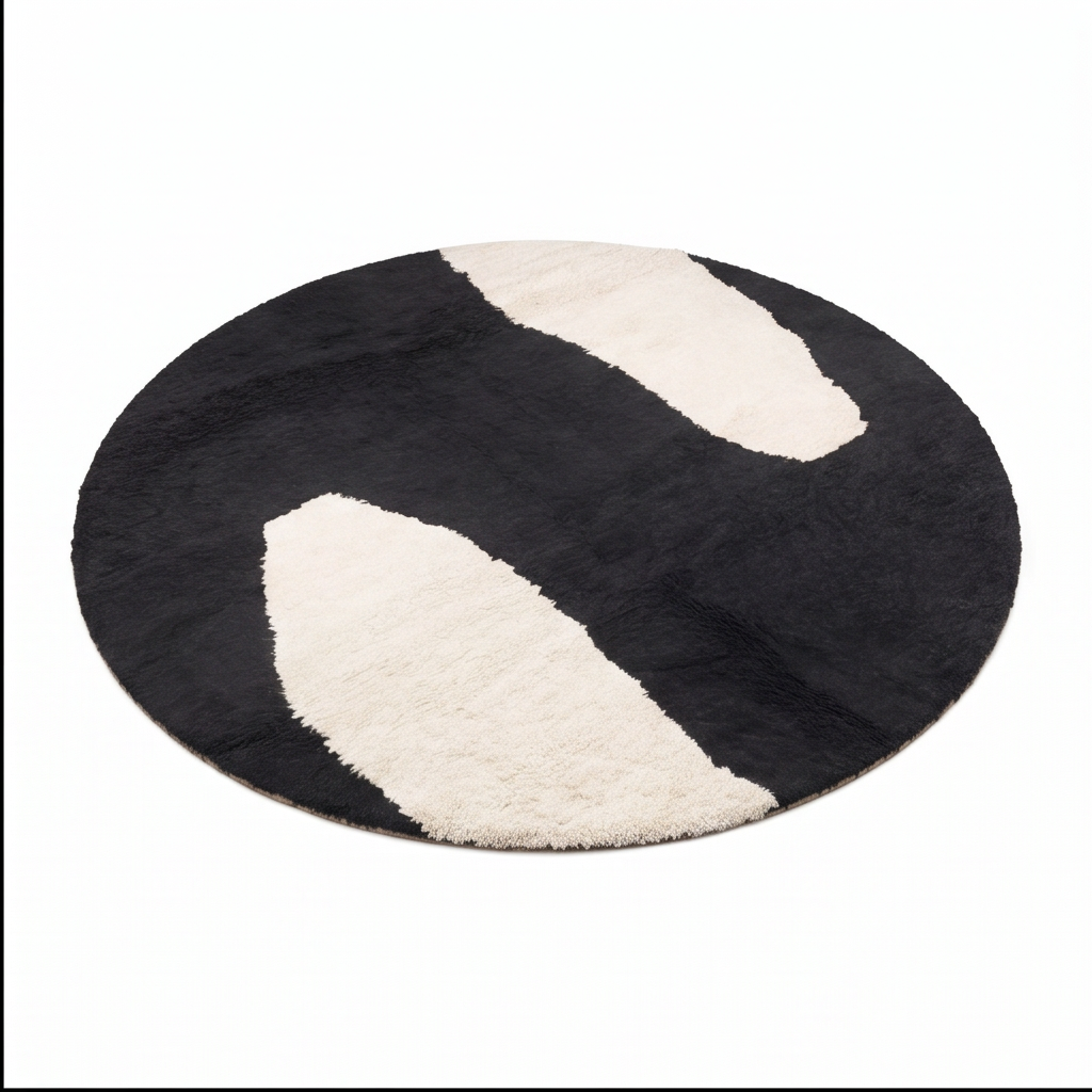Tapis berbère rond noir écru - Sur mesure