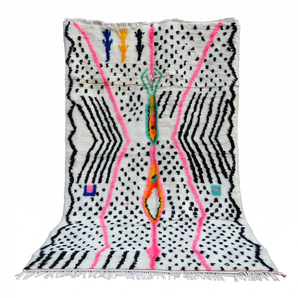 Tapis Azilal à motifs noirs et rose
