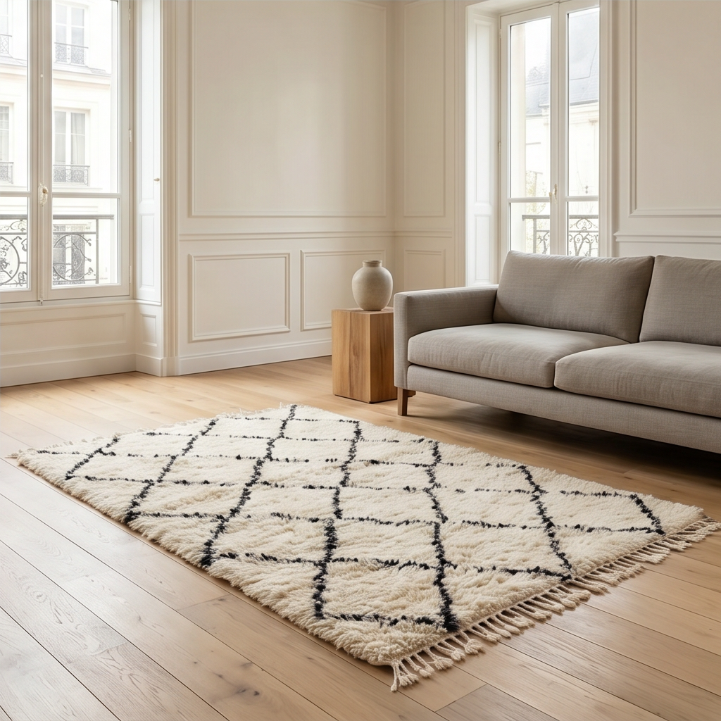 Petit tapis Béni Ouarain losanges noirs