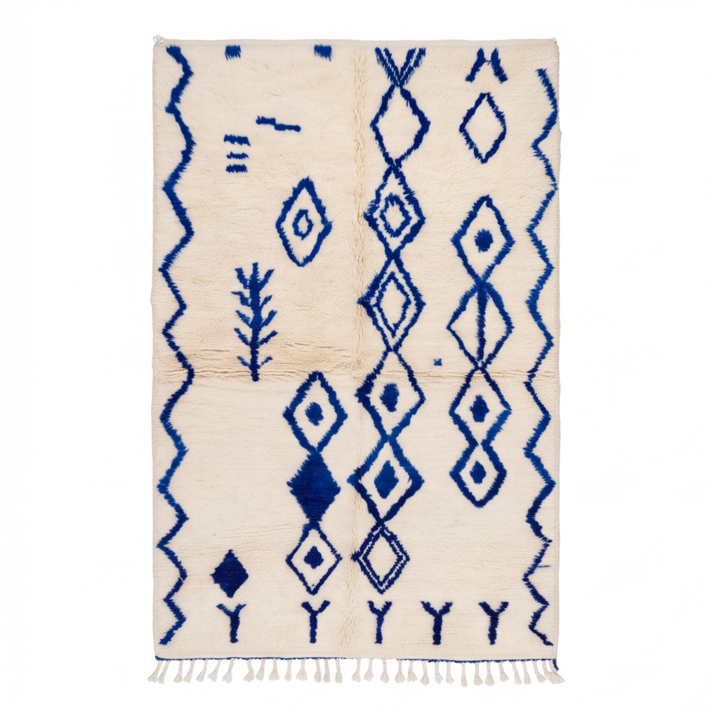 Tapis Azilal à motifs bleu cobalt