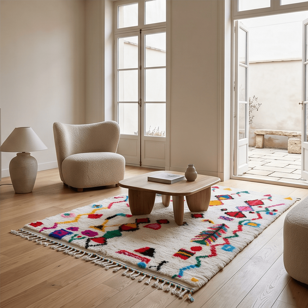 Tapis Azilal à symboles multicolores
