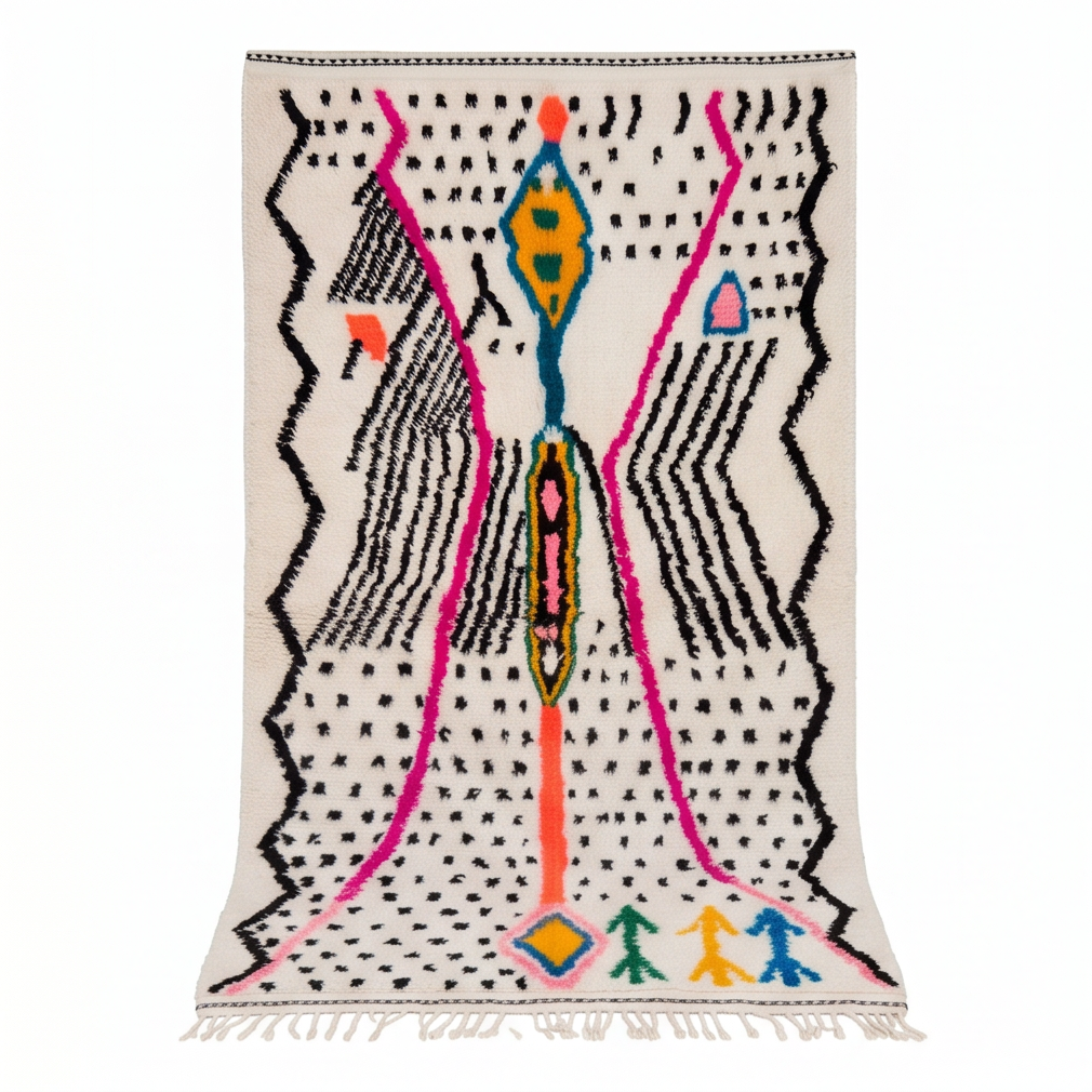 Tapis Azilal motifs colorés et pois noirs