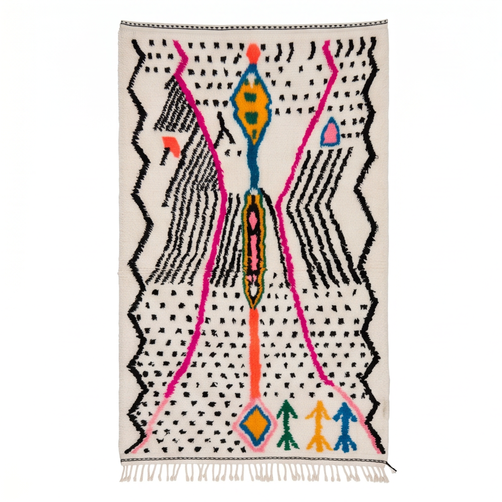 Tapis Azilal motifs colorés et pois noirs