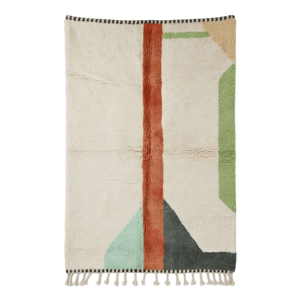 Tapis marocain blanc à formes colorées