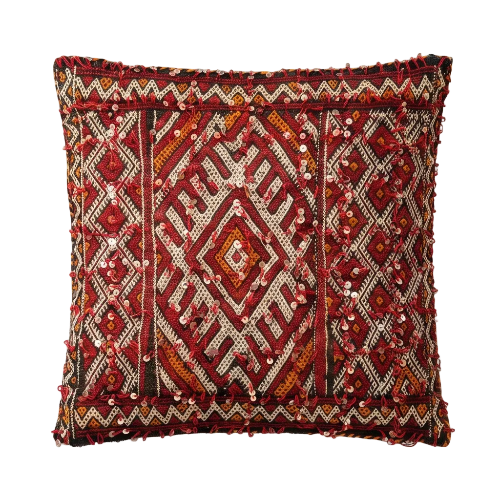 Coussin Kilim berbère rouge à sequins