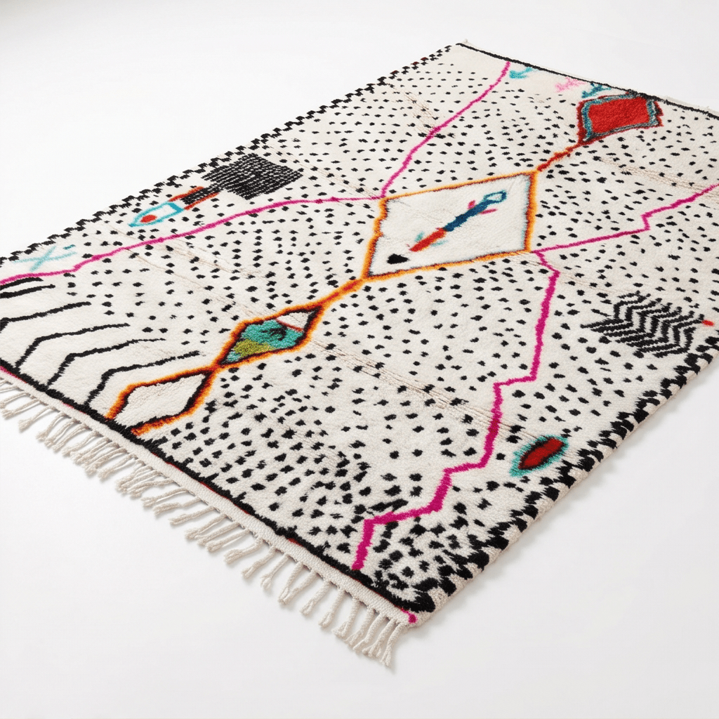 Tapis Azilal points noirs et médaillons colorés