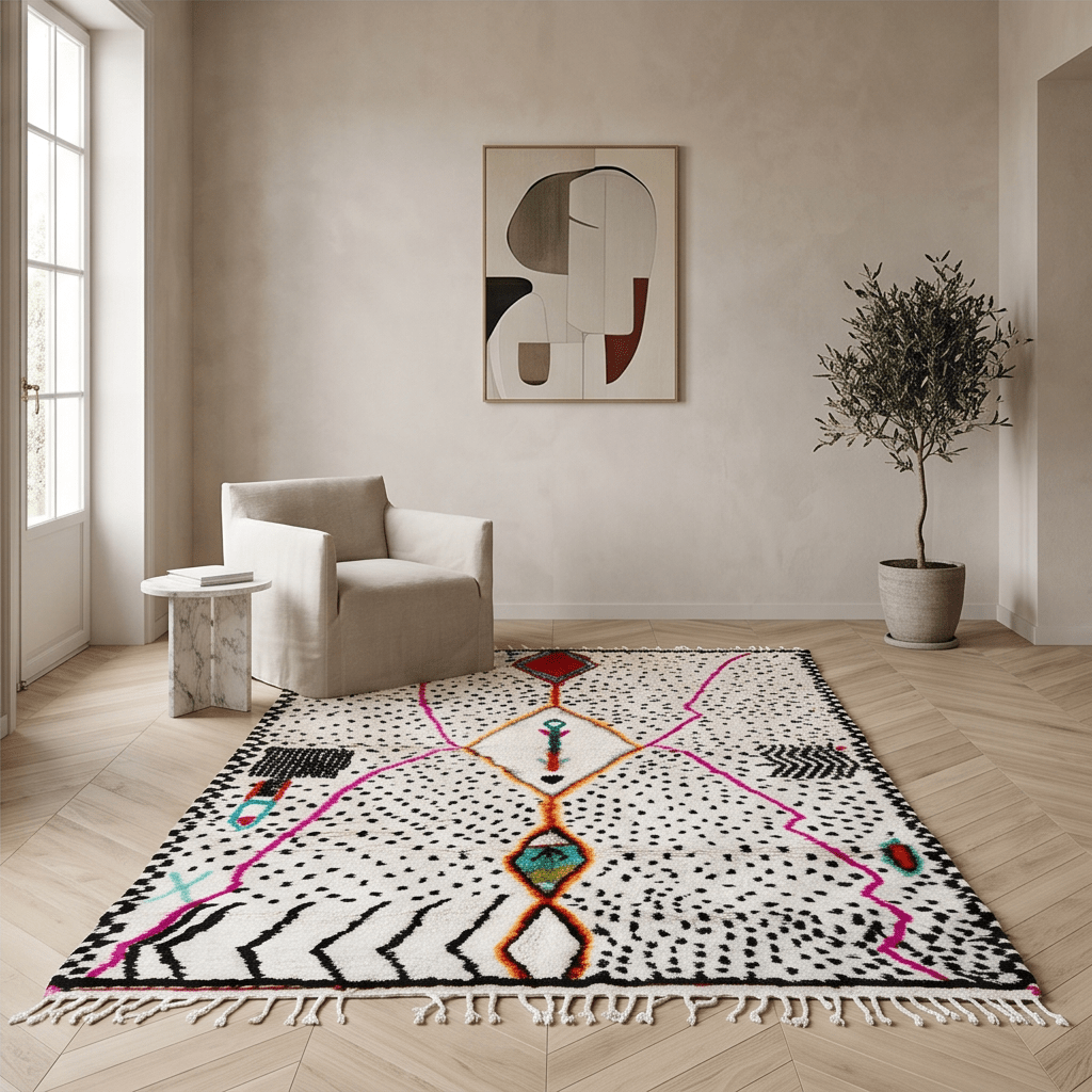 Tapis Azilal points noirs et médaillons colorés