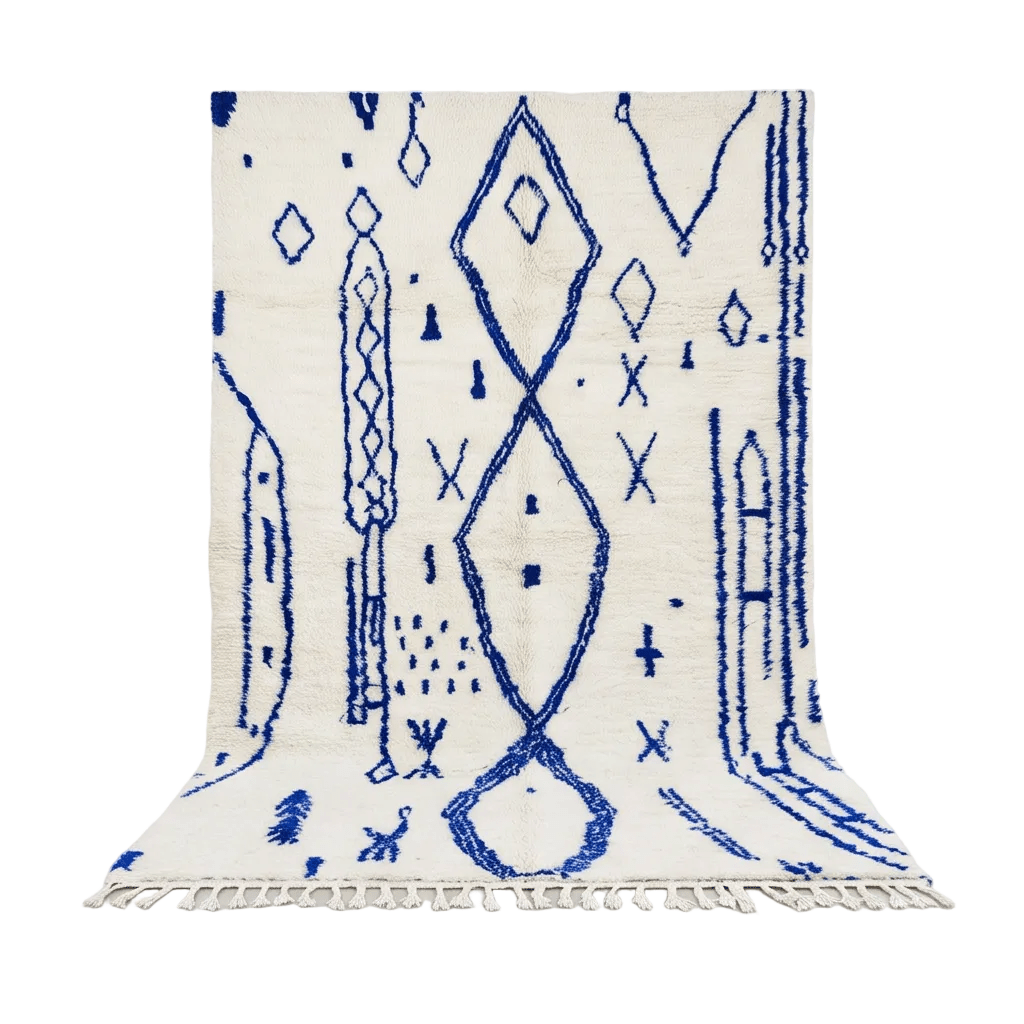Grand Tapis Azilal blanc à médaillons bleu
