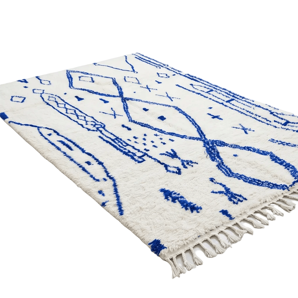 Grand Tapis Azilal blanc à médaillons bleu