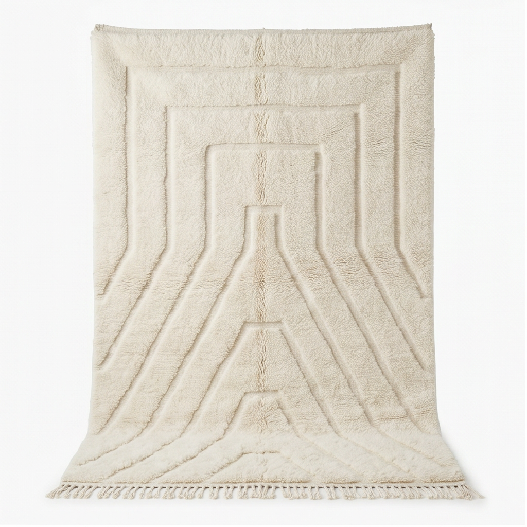 Tapis Mrirt blanc uni à lignes rayonnantes