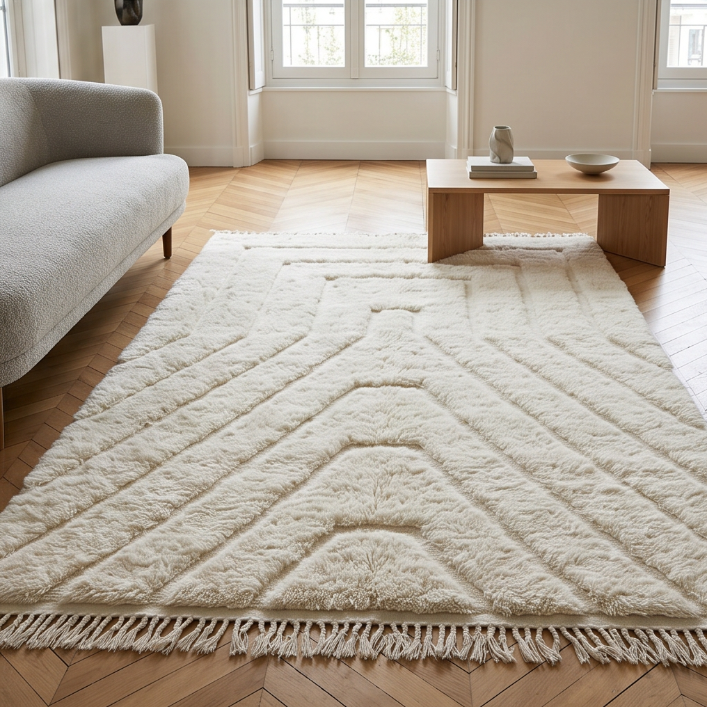 Tapis Mrirt blanc uni à lignes rayonnantes