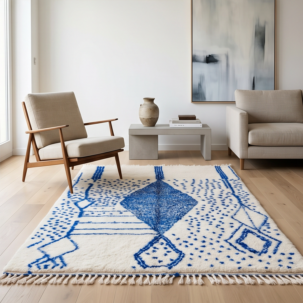 Tapis Azilal à médaillon bleu cobalt