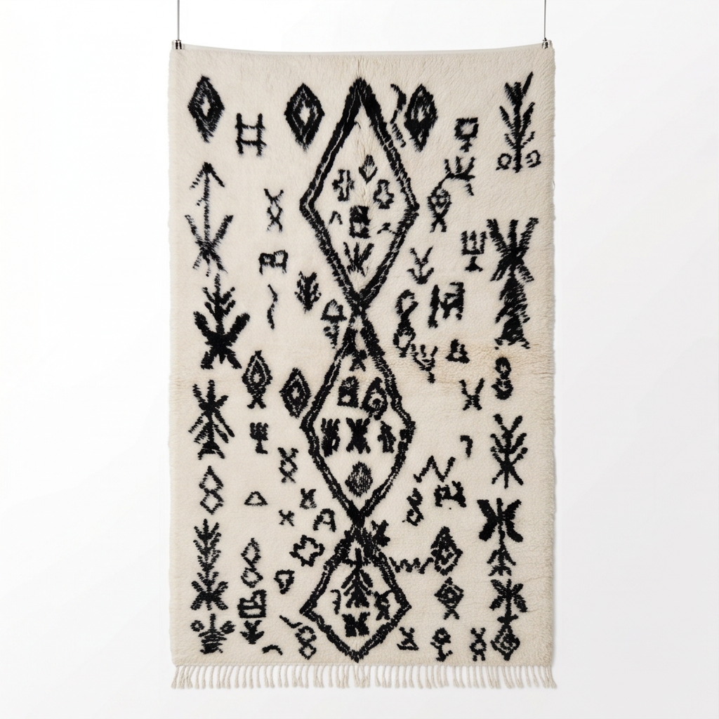 Tapis Azilal symboles tribaux noirs